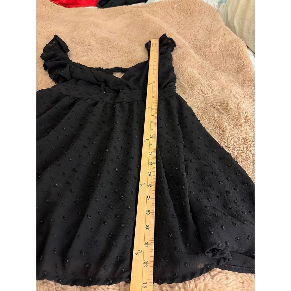 Altar'd State Black Swiss Dot Ruffle Mini Dress Back Tie Cutout Womens Large - Picture 5 of 10